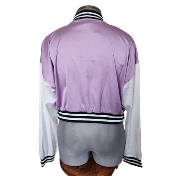 LAVENDER SATIN ☆ BASEBALL STYLE ☆ CROPPED LIGHTWEIGHT JACKET ☆ NWT - Picture 5 of 6